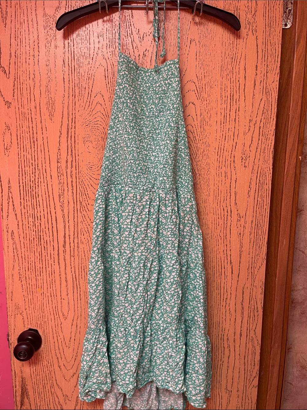 American Eagle Outfitters Green Floral Halter High-Low Dress
